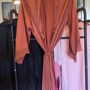Satin Lace-Trim Robe in Dusty Rose - Women Intimates & Sleepwear